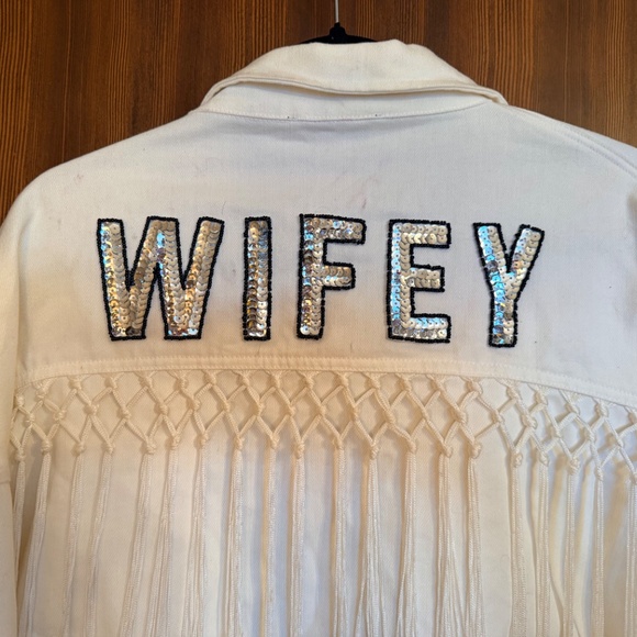 East and west label Wifey fringe white crop jean jacket - Picture 2 of 7